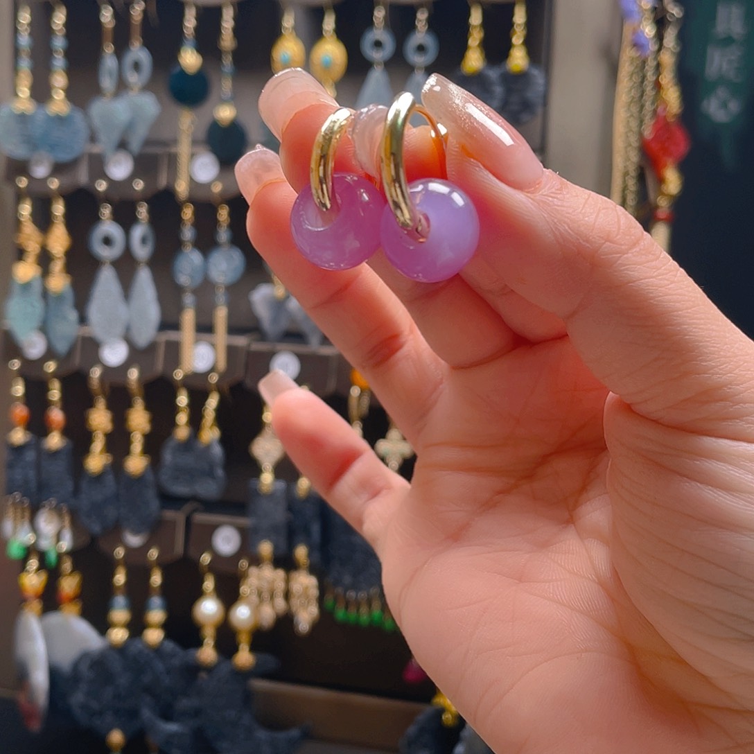 玛瑙/玉髓耳钉合金翡翠首饰