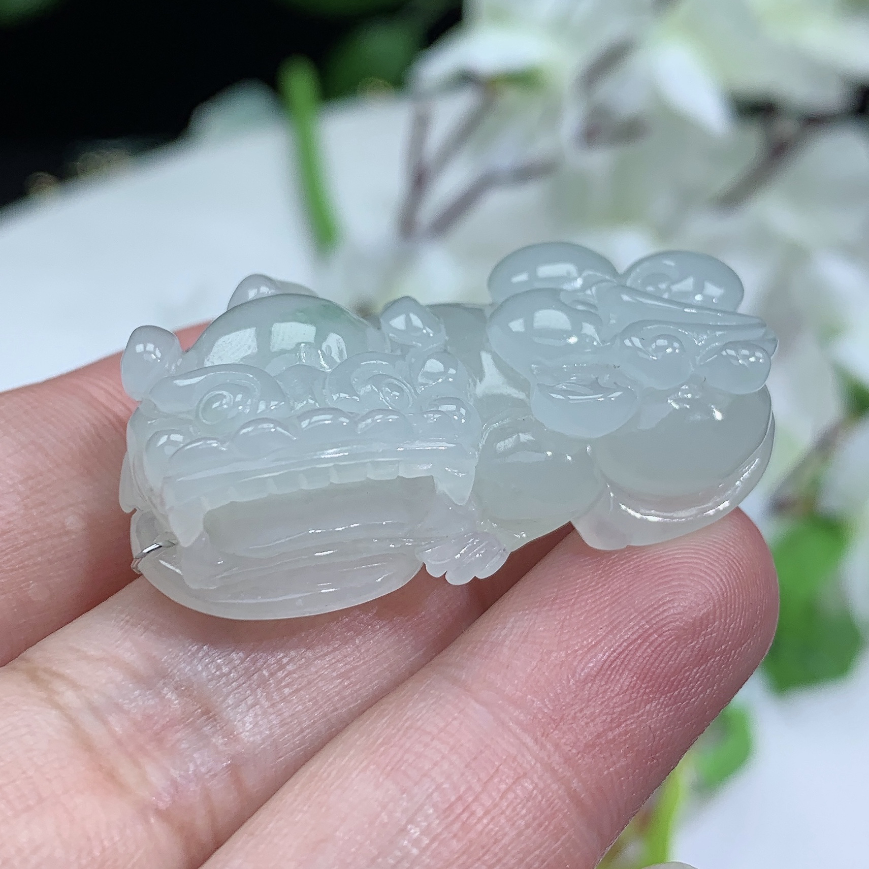 26.54g冰润飘绿 精雕 霸王貔貅 挂件  翡翠玉石 42.5×24.2×13mm
