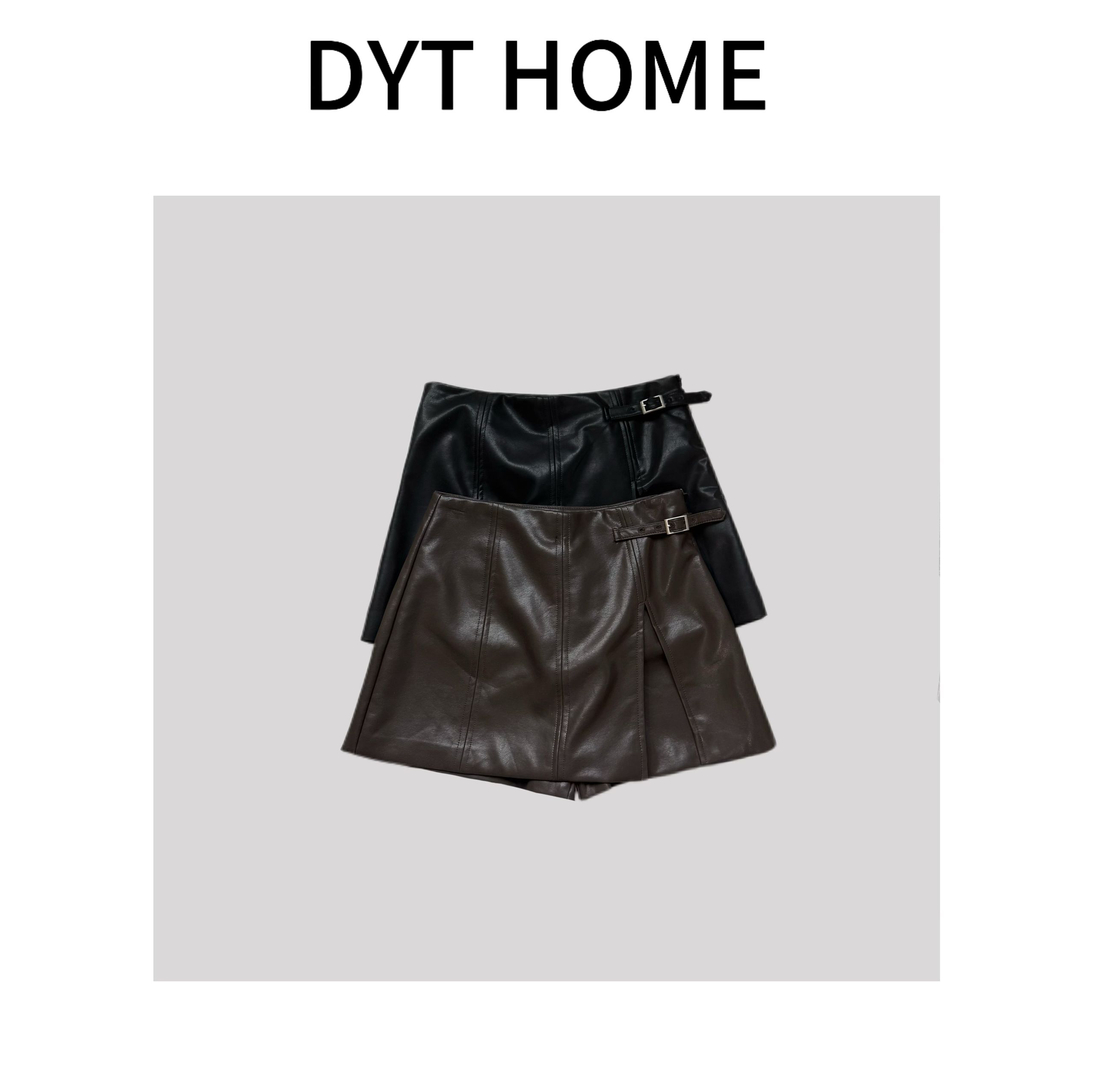 DYT HOME高腰开衩显瘦皮裙半身裙气质ins秋冬时尚百搭裙裤