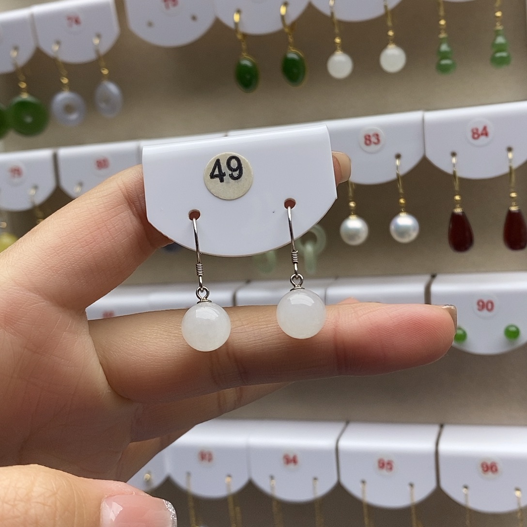 和田玉银S925镶嵌耳饰