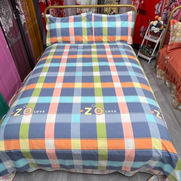 生姜暖绒斜纹枕套两只装 48.×74（+-5cm）【彩虹格子】信封枕套