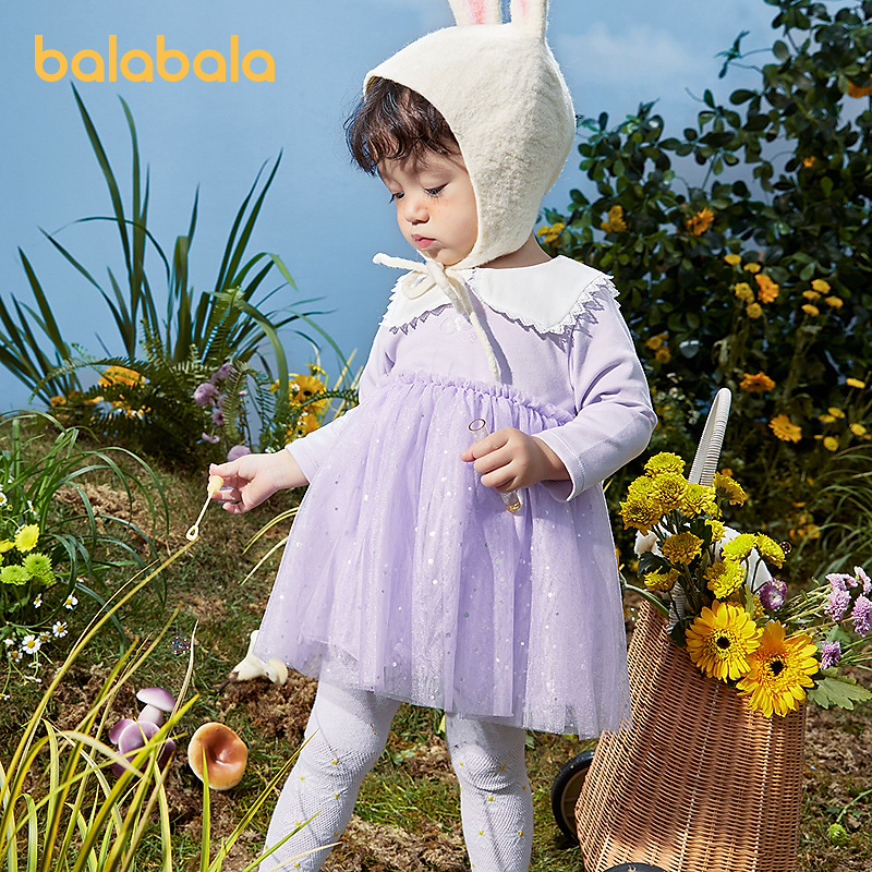 巴拉巴拉宝宝连衣裙蓬蓬网纱裙A字裙女童装2025秋季新款裙子儿童