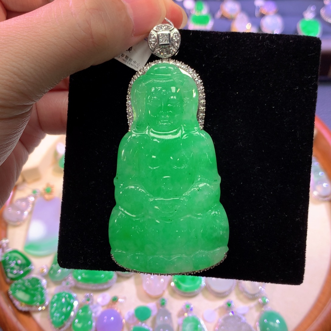 翡翠18K金镶嵌吊坠(不含链)