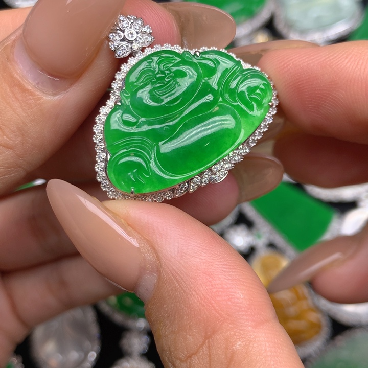 翡翠18K金镶嵌吊坠(不含链)