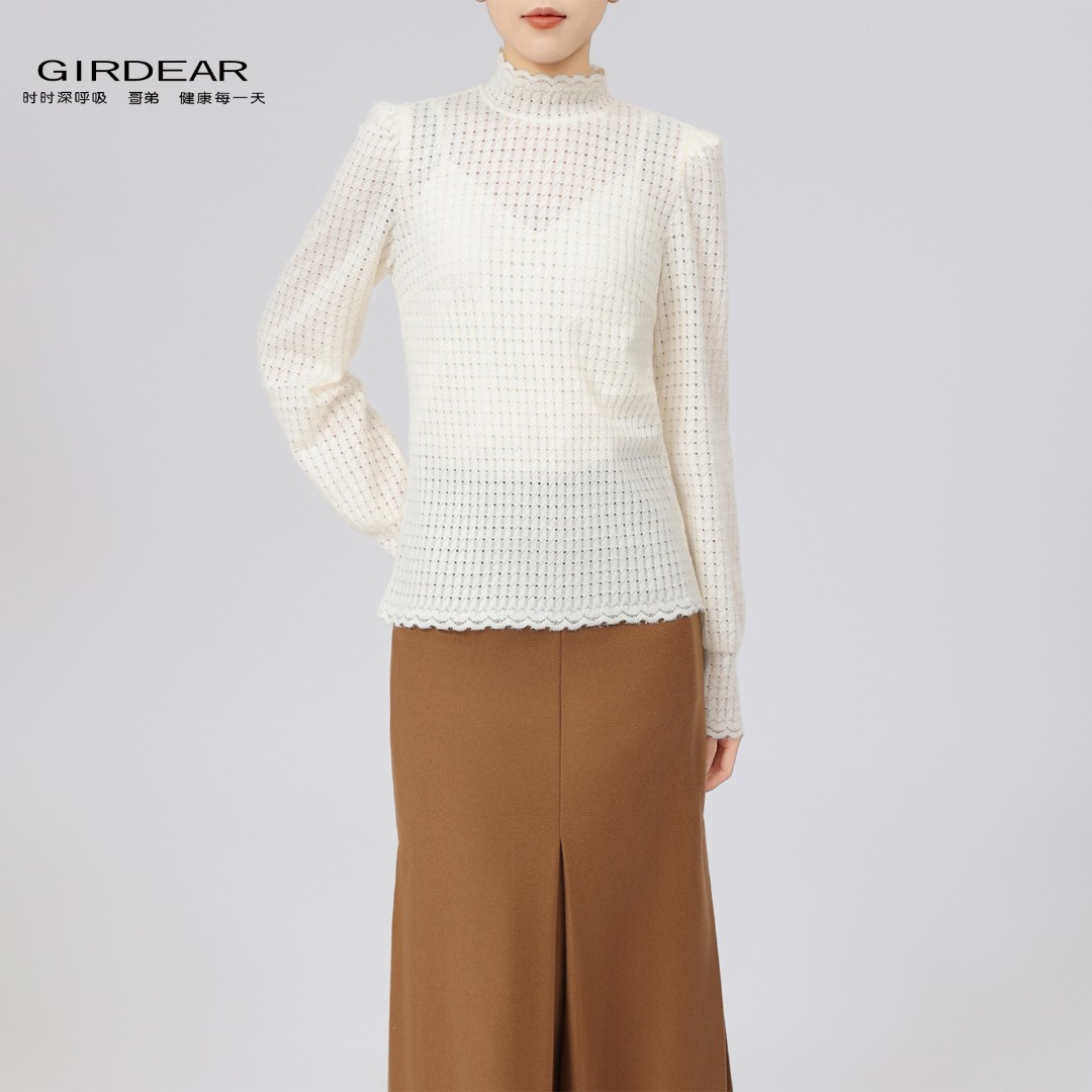 GIRDEAR/哥弟25新款镂空法式衬衣时尚设计款花边百搭上衣130006