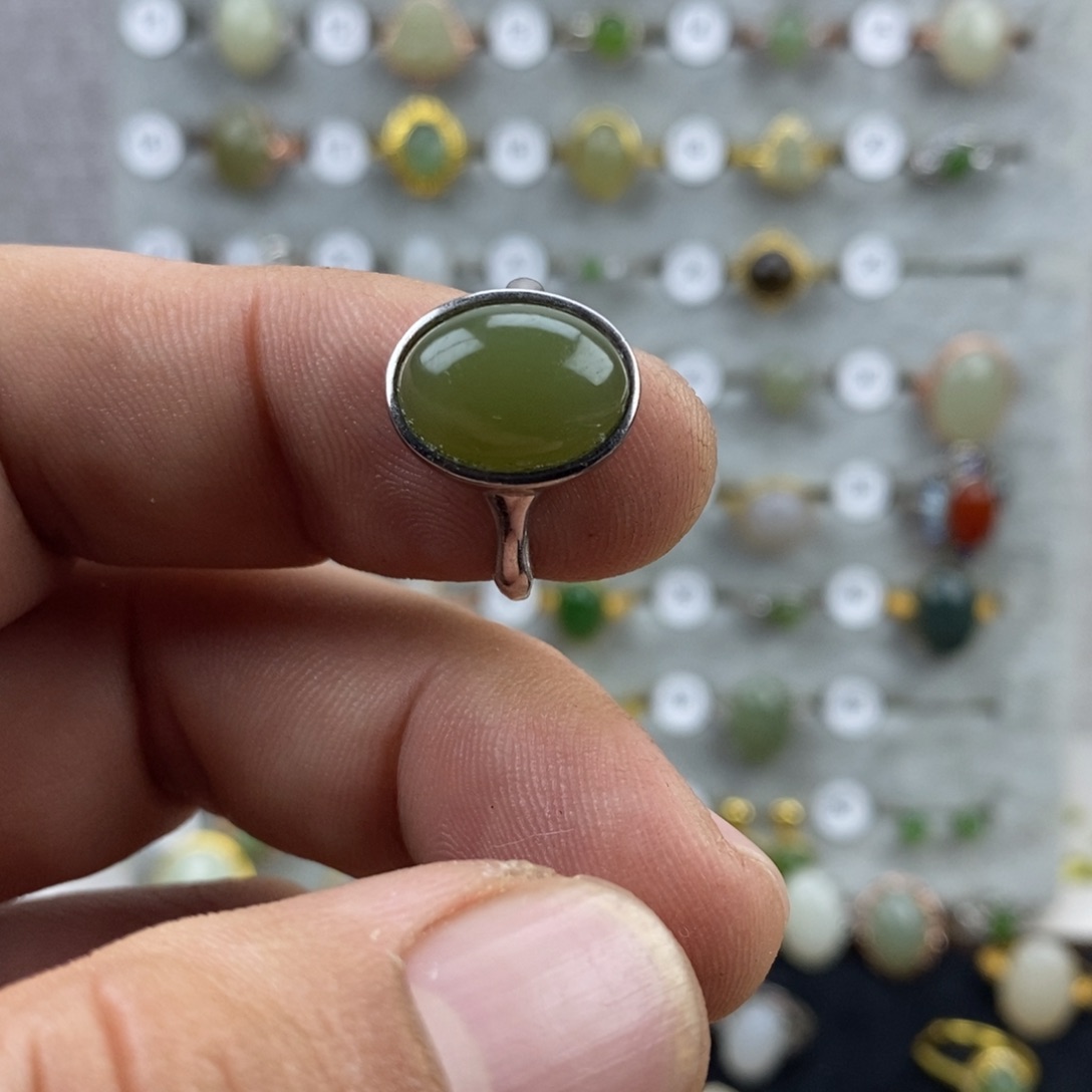 春****和田玉（青玉）银S925镀金镶嵌戒指