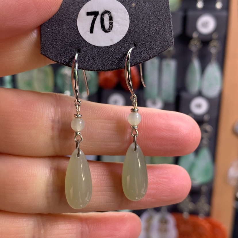 【闪购商品】和田玉耳饰银S925镶嵌精美