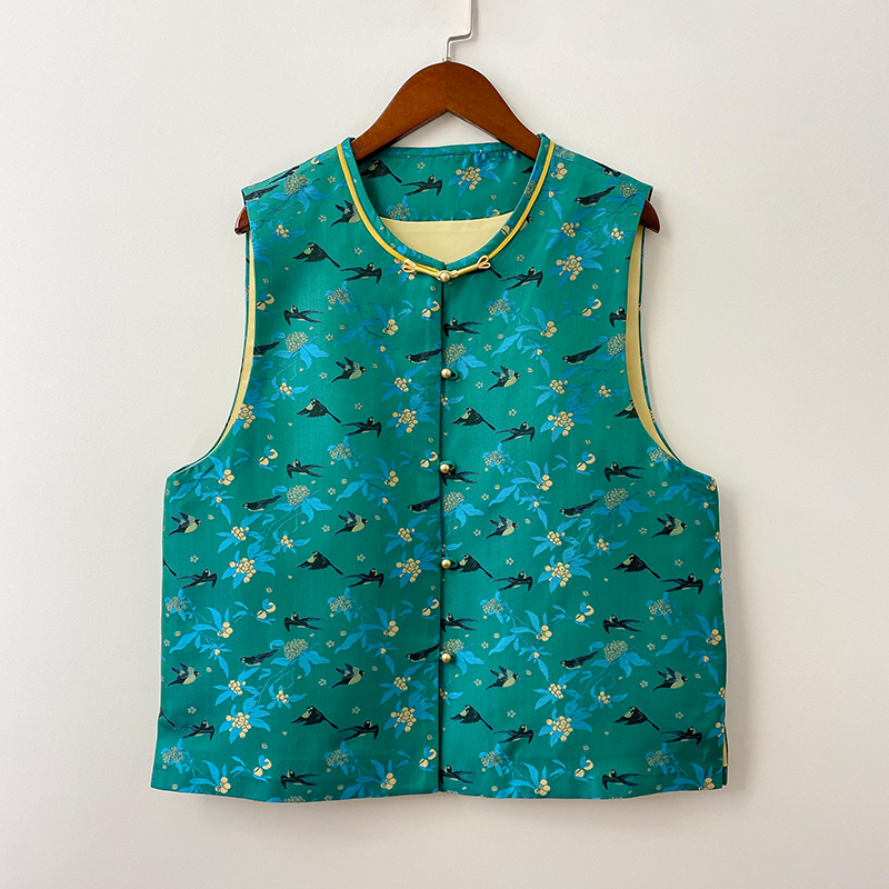 新中式枇杷山雀马甲老宋锦满分桑蚕丝新款女士圆领非遗文化上衣