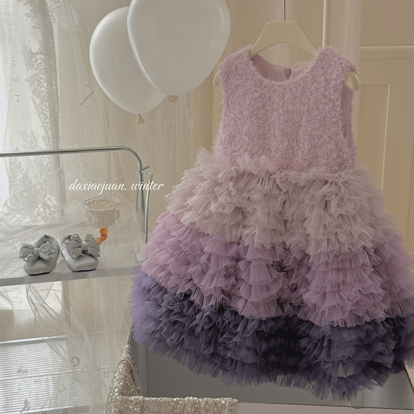 大小卷【紫悦星河】深秋冬韩版童装休闲毛呢蛋糕连衣裙-77230