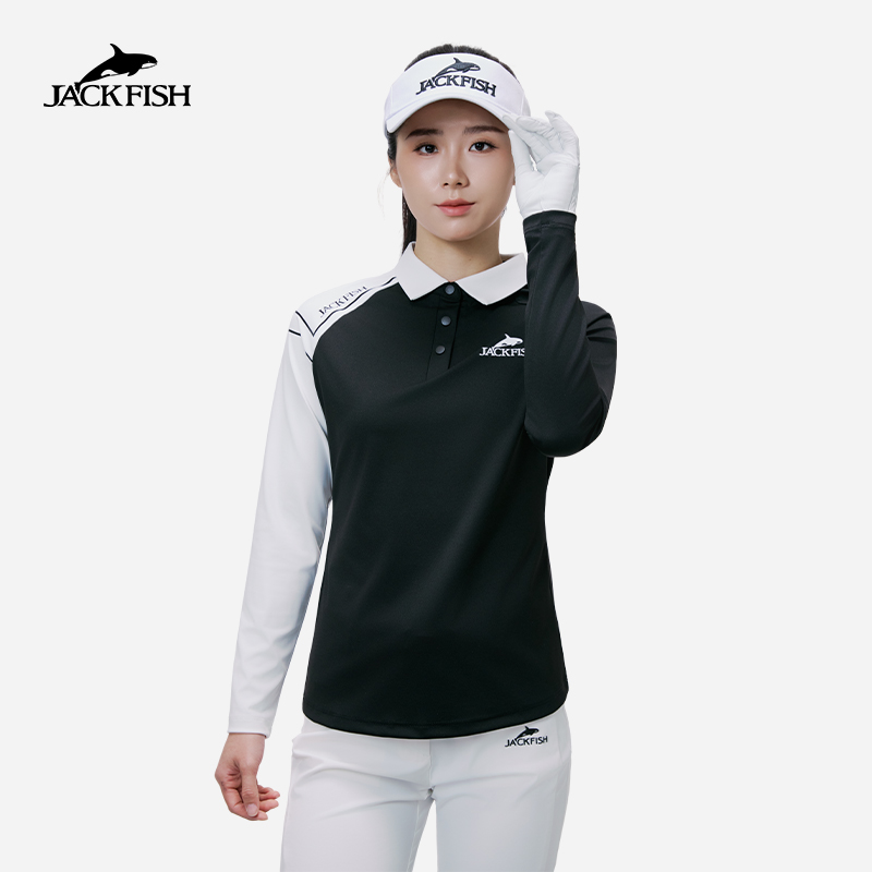 JACKFISH/杰克鱼高尔夫女7A抗菌高弹防紫外线收腰长袖POLO衫27W