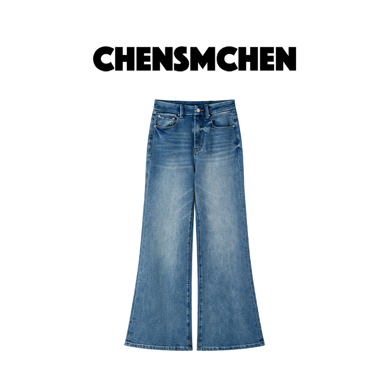 CHENSMCHEN 蓝色复古气质高腰喇叭裤女夏季宽松显瘦裤子CSN4025MX