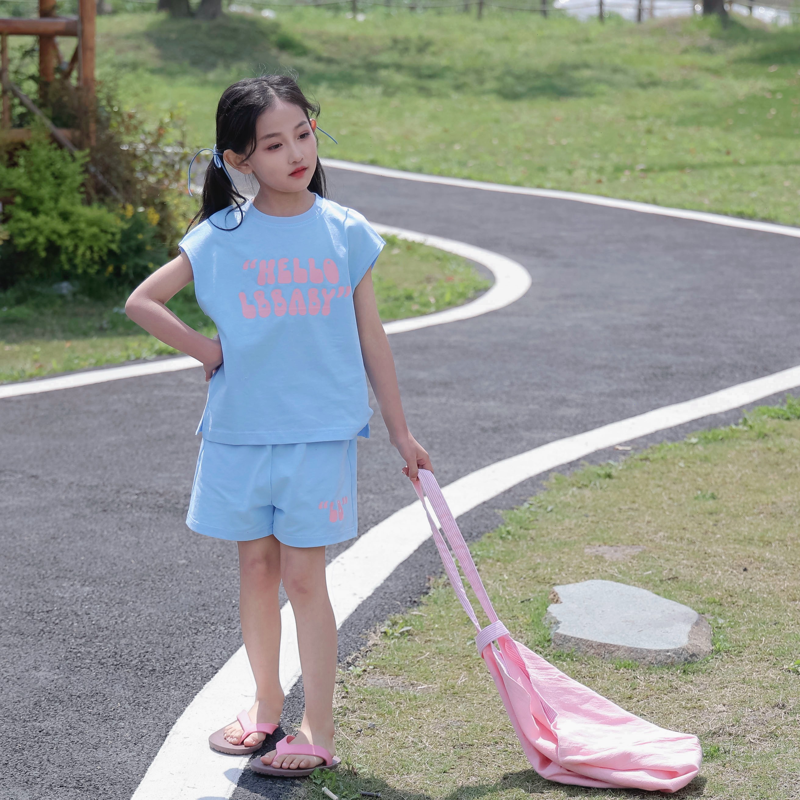 女童夏季运动2024新款韩版中大童夏款休闲时尚运动宽松儿童套装潮