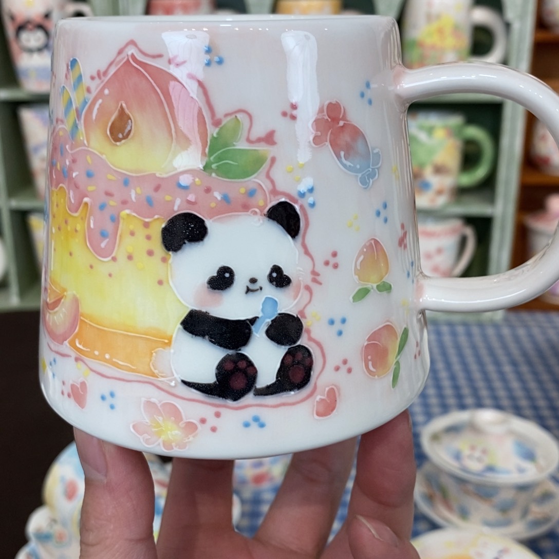 瓷片桃子熊猫马克杯福利