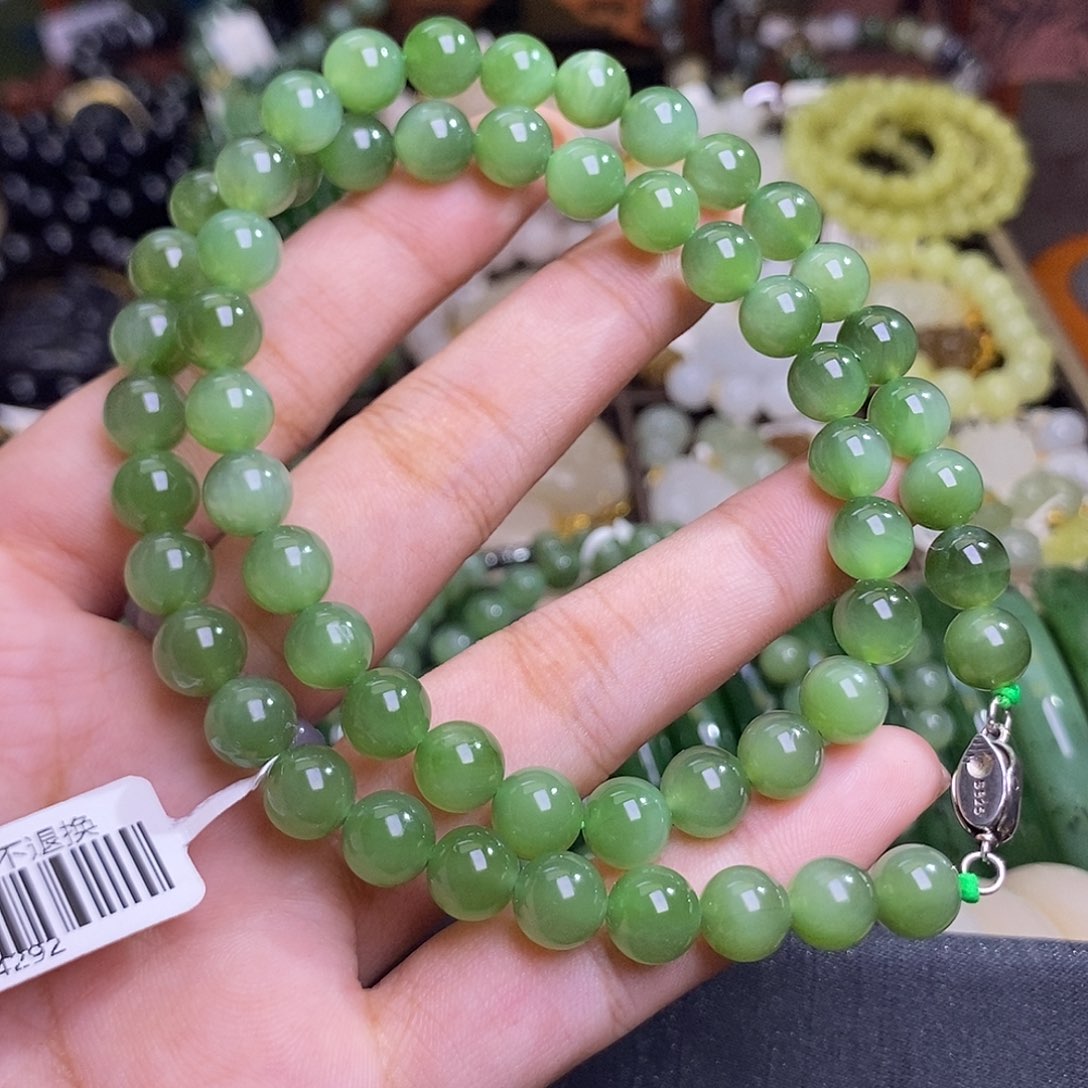 和田玉未镶嵌颈饰碧玉猫眼老矿料妈妈链8mm