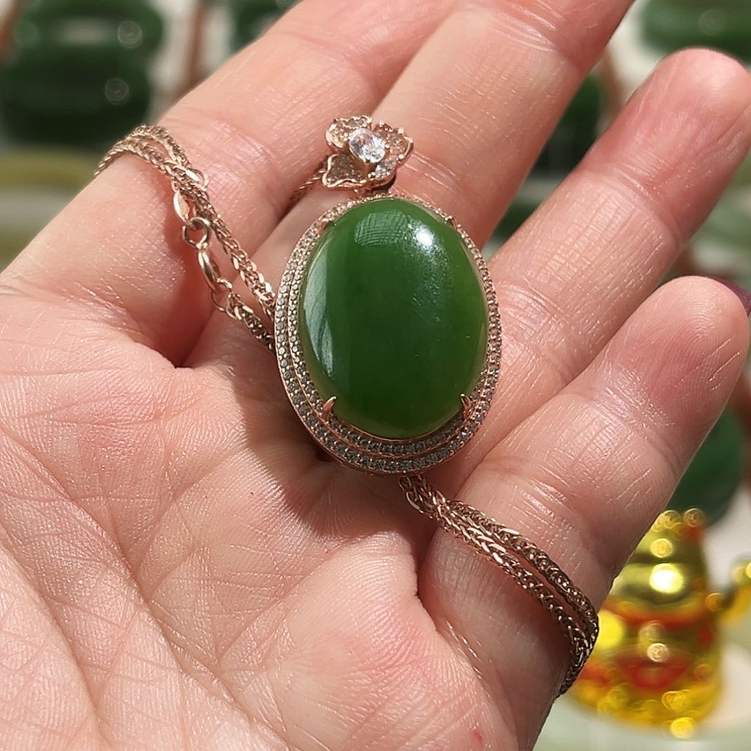 颈饰银S925镀金镶嵌和田玉小*