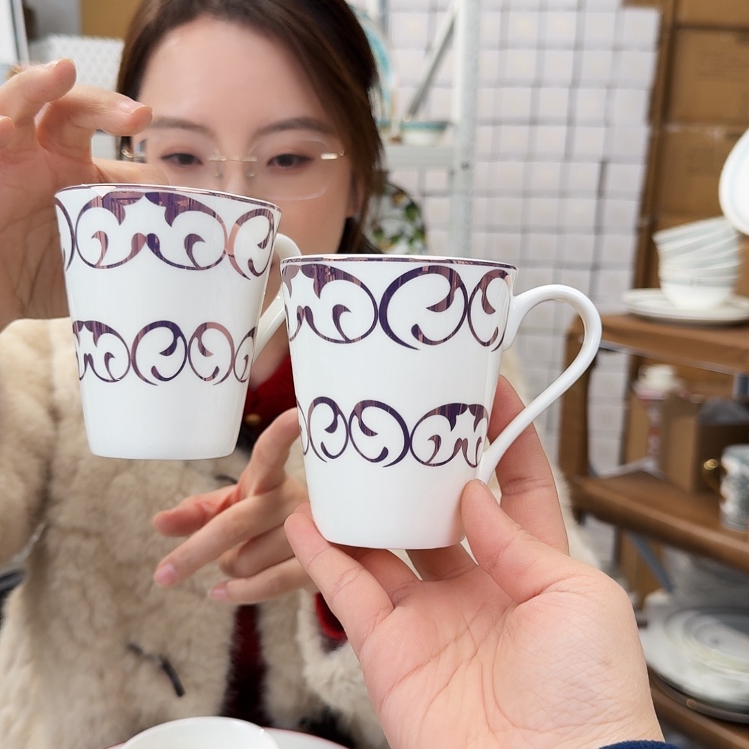 骨瓷高骨马克杯370ml2个外贸骨瓷