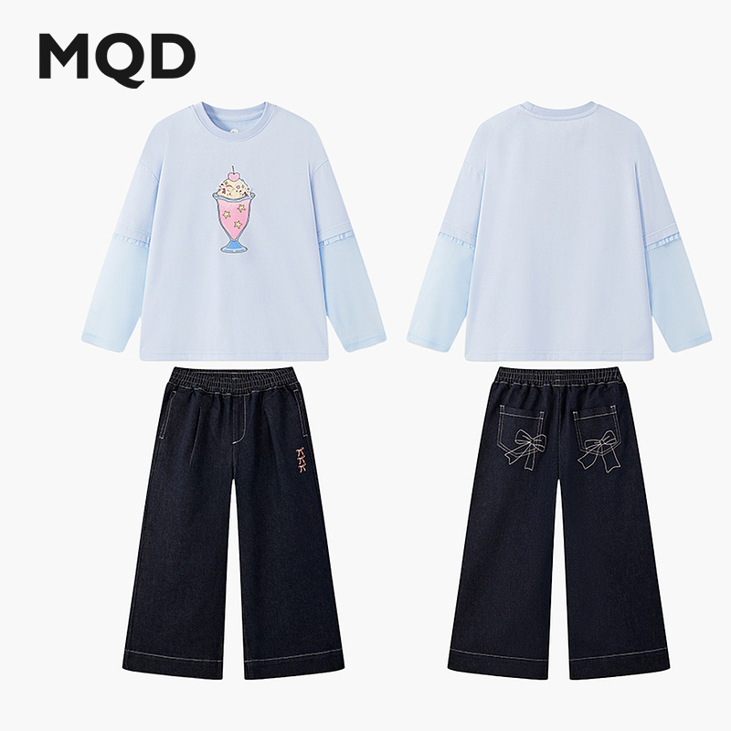MQD女童25秋新款街潮学院风亲肤舒适打底衫卡通长袖套装TCW0321D