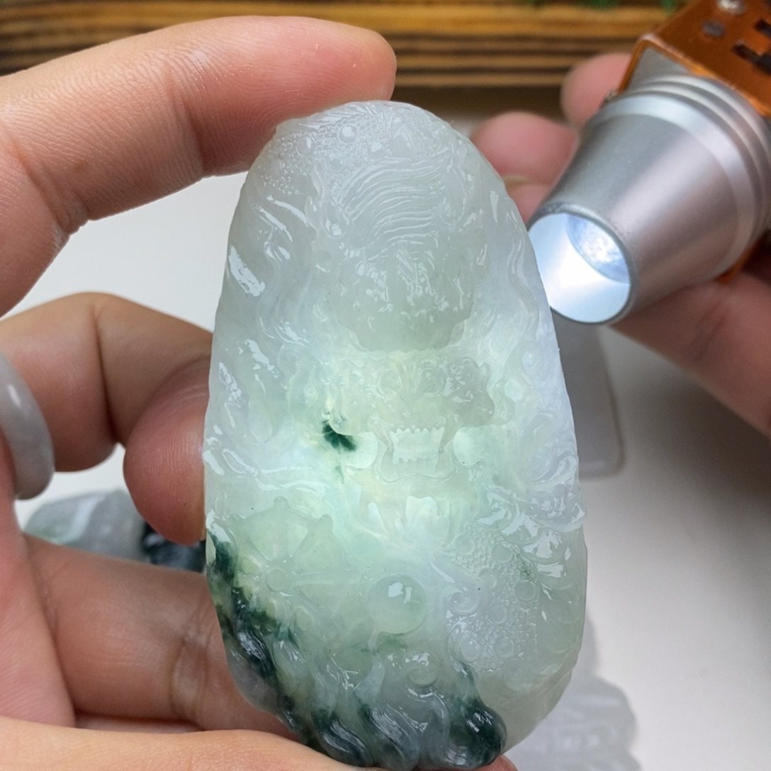 定制翡翠未镶嵌纯天然缅甸翡翠冰飘花龙牌