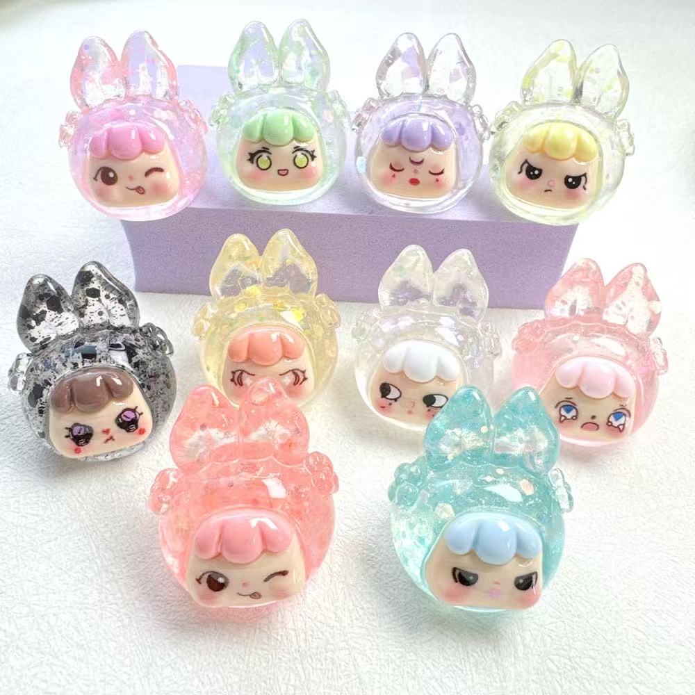 抖音热门款 立体透色亮片萌萌兔女孩配件 diy手工奶油胶直播盲袋