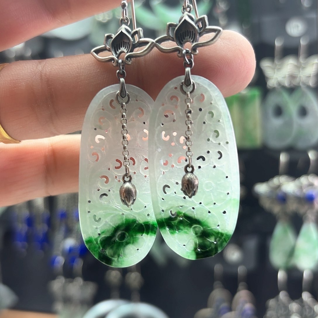 翡翠银S925镶嵌耳饰佛*