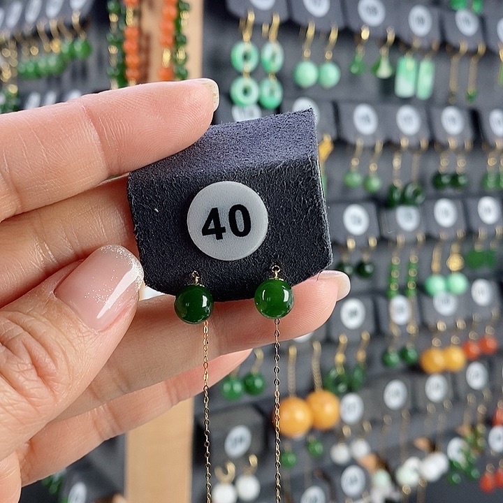 和田玉耳饰18K金镶嵌