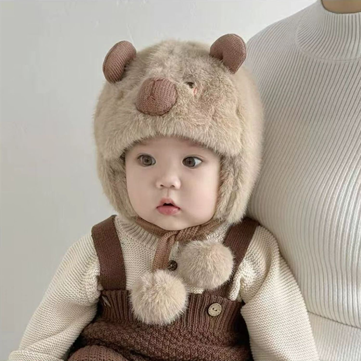 男护耳帽休闲风女婴儿卡通风帽子套头帽圆顶加厚无檐