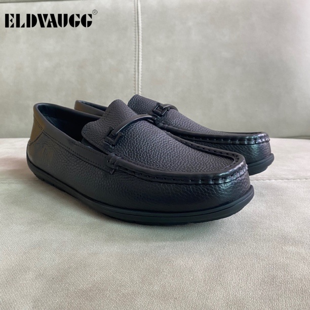 ELDVAUGG头层牛皮豆豆鞋男单时尚百搭商务透气软底舒适一脚蹬经典