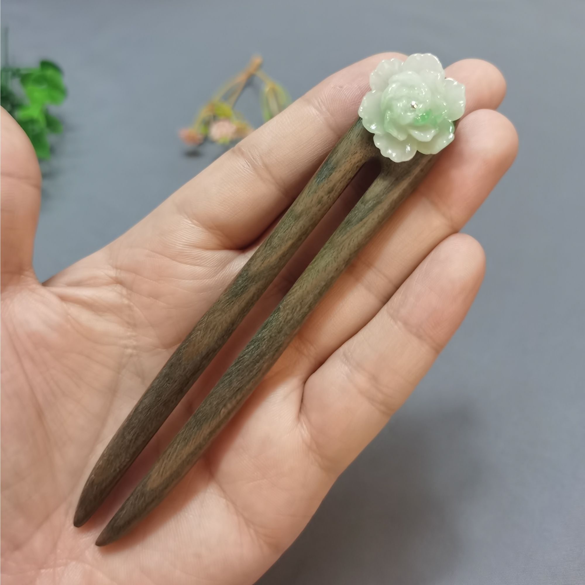  13厘米绿檀木发钗发簪发饰盘发簪简约中式古风旗袍气质头饰簪子