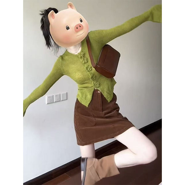 早秋穿搭御姐轻熟绝美纯欲风高级感绿色毛衣裙子两件套装女2452