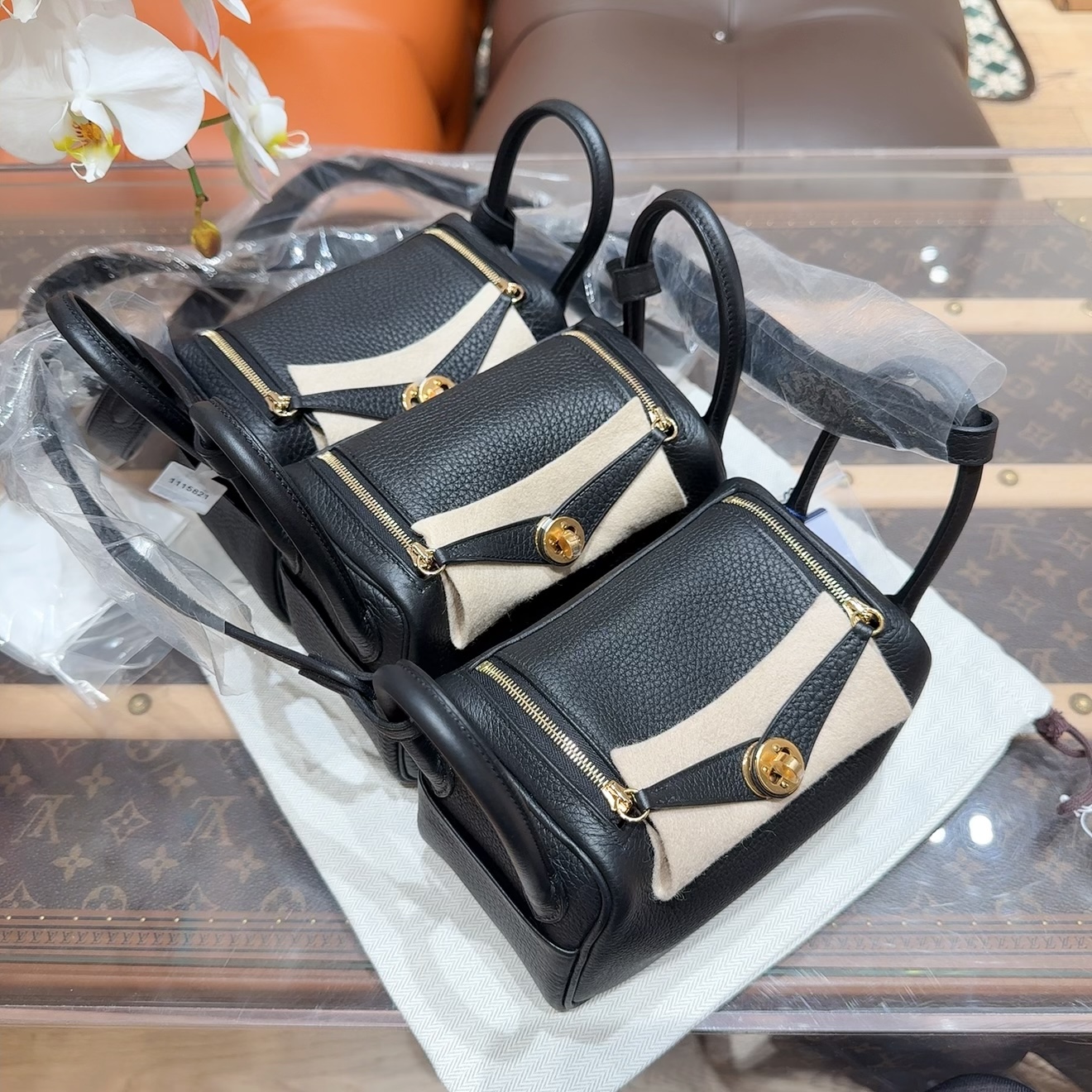 未使用 Hermes/爱马仕 Mini lindy 全套 黑金 tc皮 w刻 现货