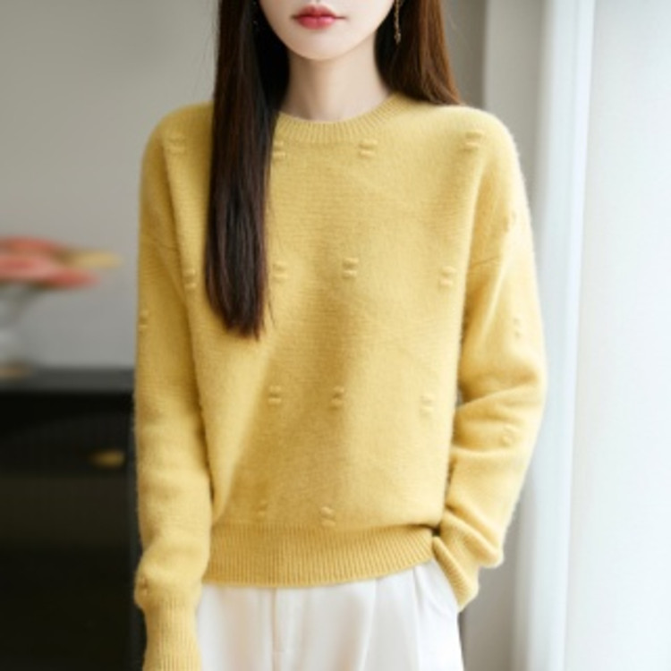 L188 100%纯澳毛七针加厚鼓包圆领女装