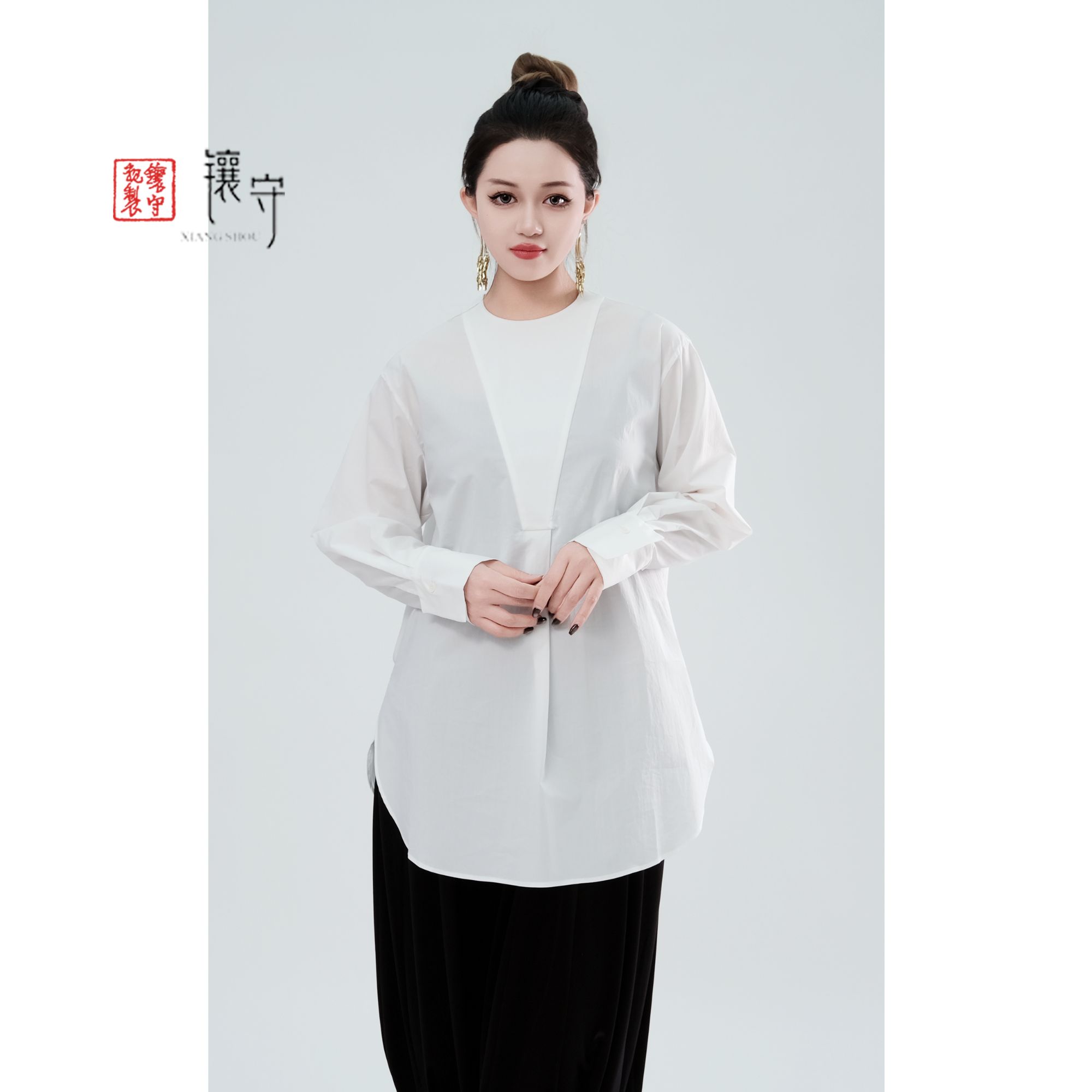 【镶守·若雪 】春季时尚休闲气质轻奢高级中国风短款百搭衬衫A9121