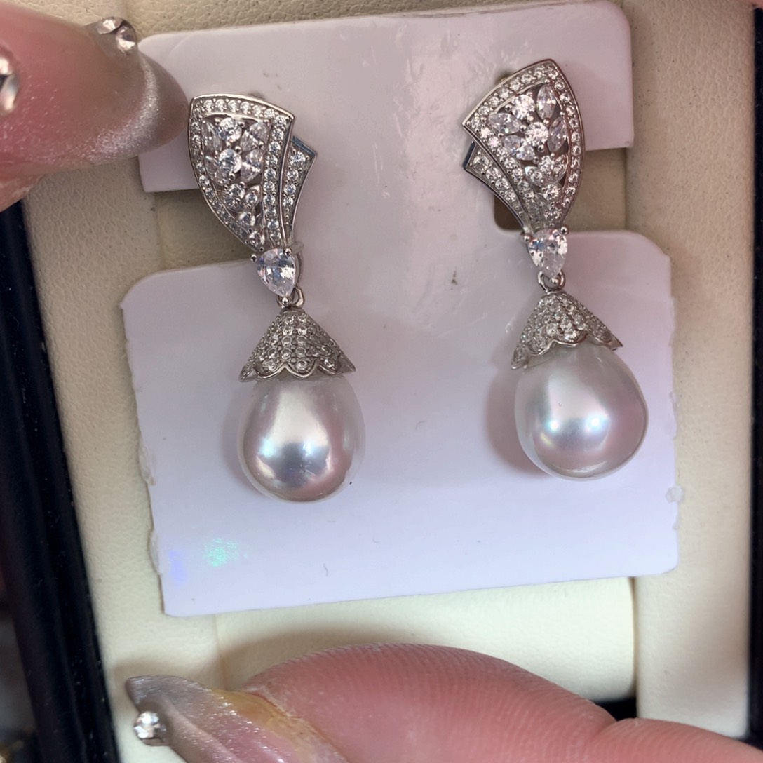 海水珍珠耳饰银S925镶嵌