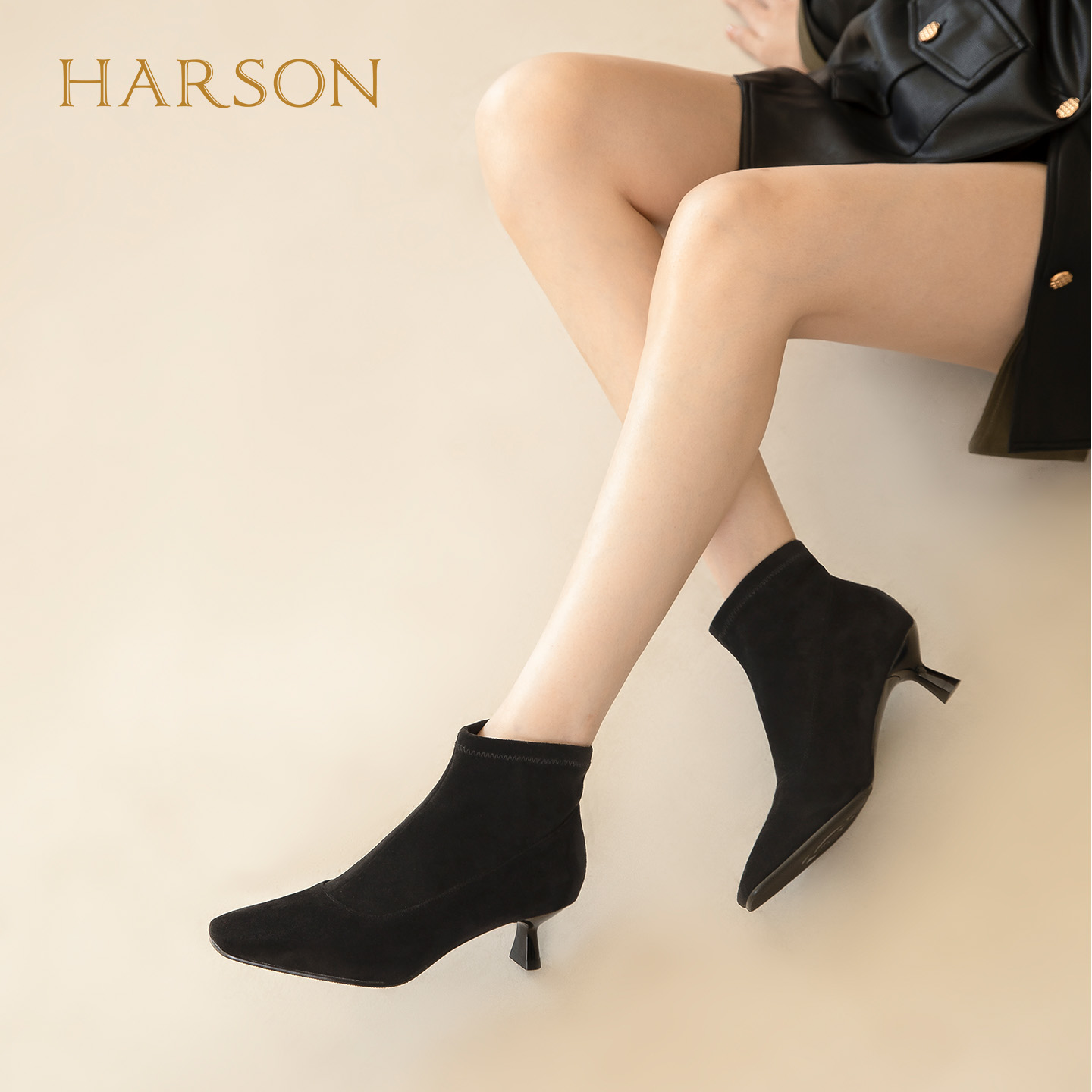 Harson/哈森25秋冬新款气质时尚细跟靴百搭舒适靴子HWA250101