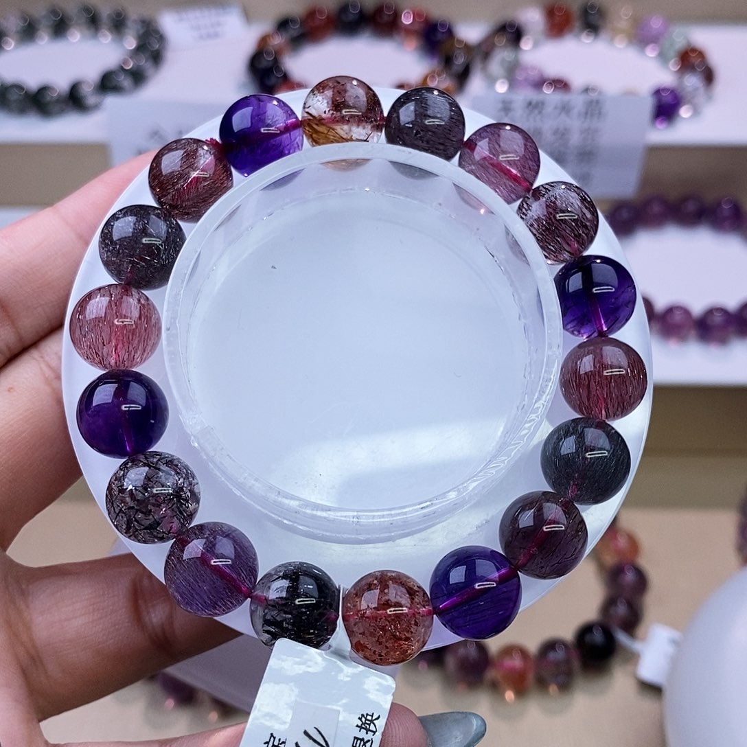 水晶手链未镶嵌黑加仑超七11+m