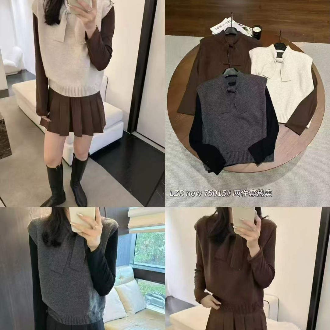 （衣长58）535蝴蝶领结针织背心➕打底毛新款冬季内搭（圆）