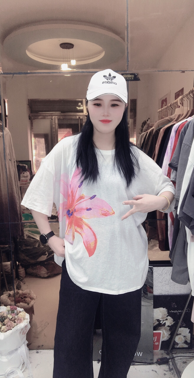 外贸高品质纯棉T恤白色百合