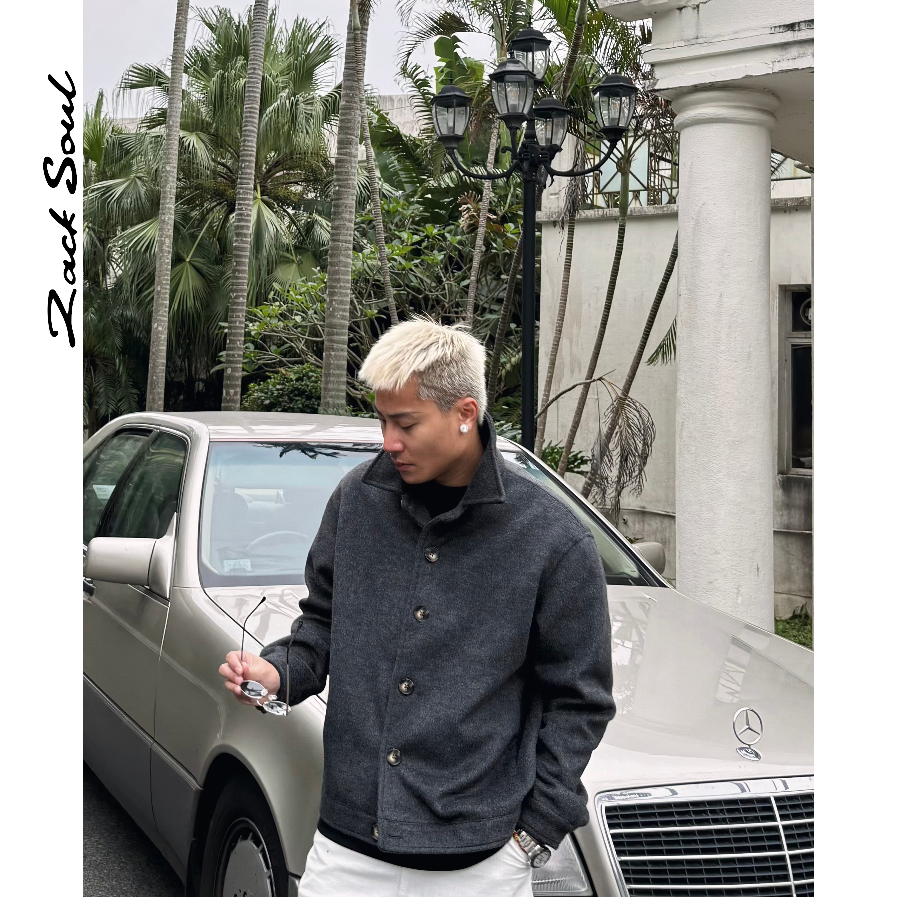 Zack校长zacksoul 复古翻领针织羊毛感短款细绒夹克外套上衣秋冬
