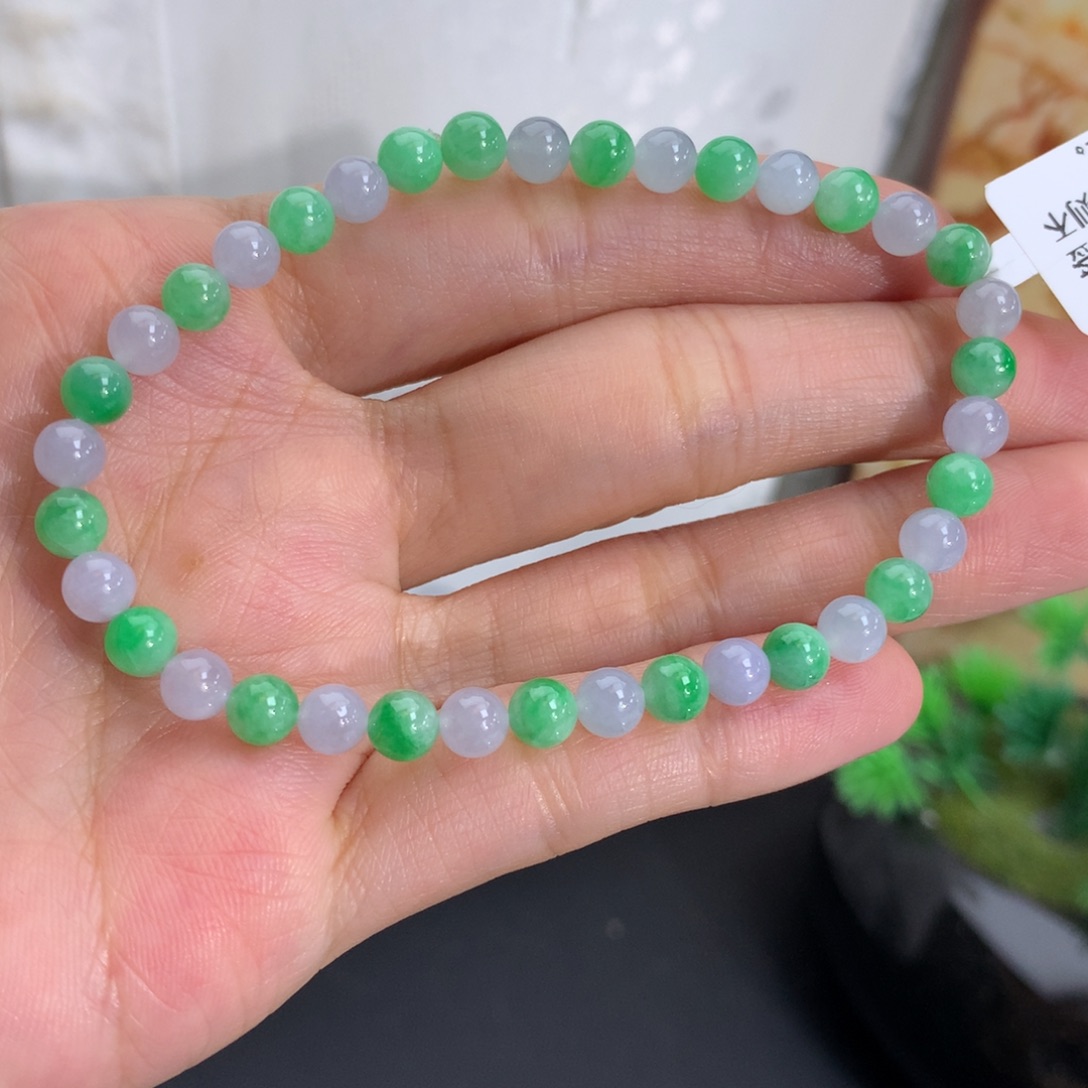 翡翠未镶嵌手串卡5胶润双彩手串