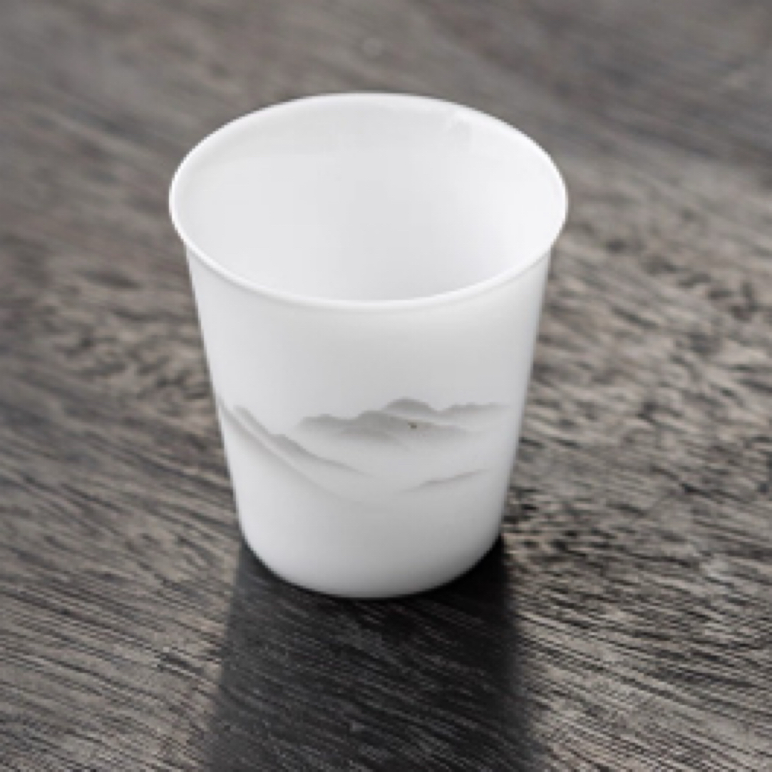 手绘山水冰种玉瓷白瓷主人杯陶瓷中式高档个人专用茶杯品茗杯