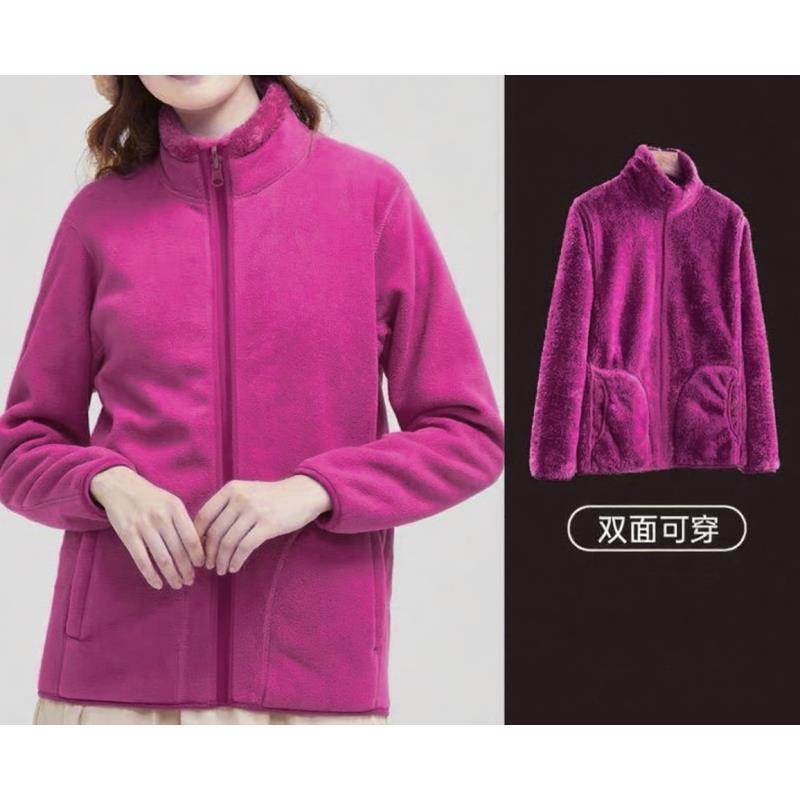 玲姐定制-女款双面穿立领抓绒衣户外保暖外套内胆开衫342721