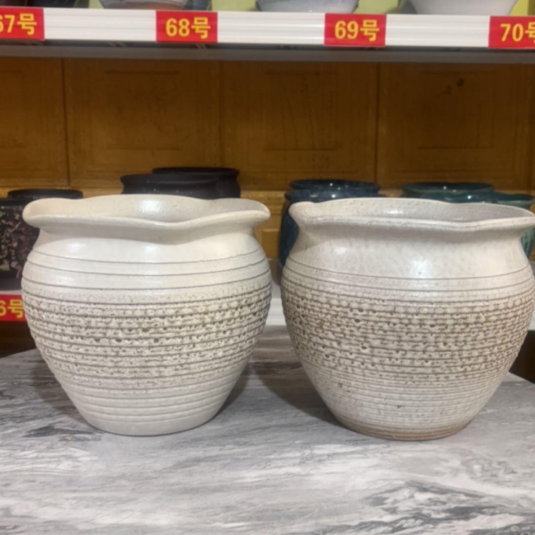 宜兴手工粗陶花盆家用透气多肉盆景花口白泡泡如图2个高18口径20