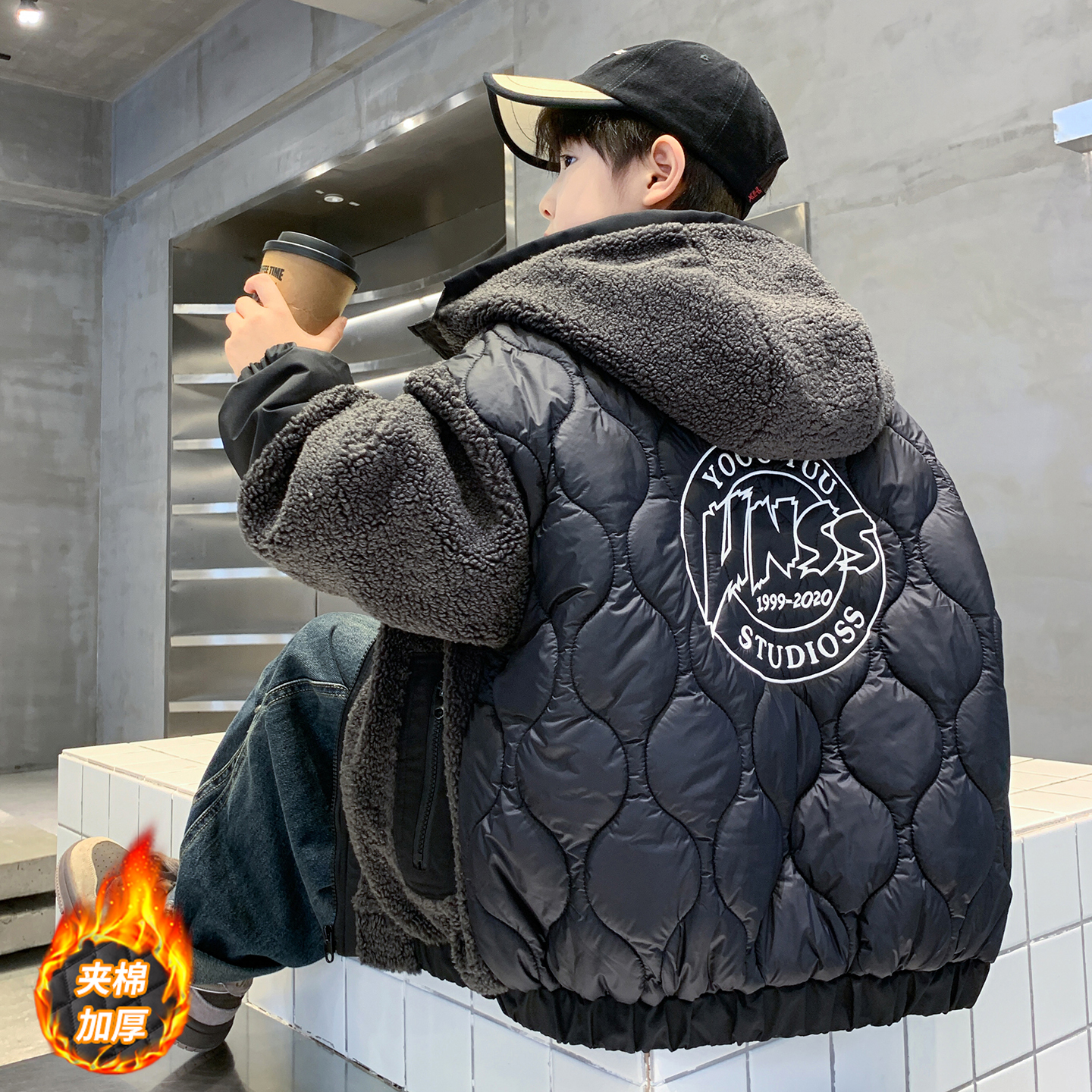 儿童装男童冬装外套2025新款冬季夹棉衣秋冬款加绒加厚棉服毛毛衣