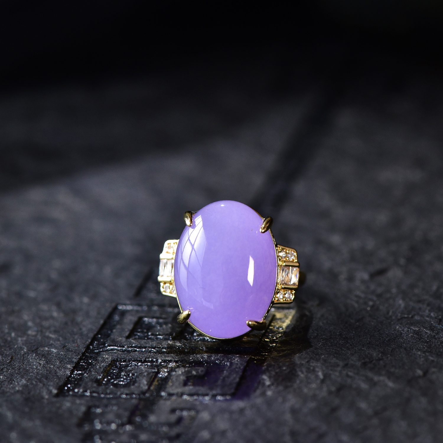 FJ2017天然A货缅料冰满紫蛋面戒指