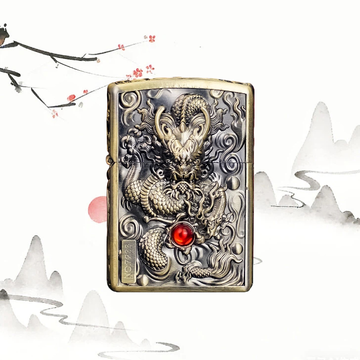 ZORRO佐罗防风打火机个性复古青铜宝石龙双面重工男士礼物无油L