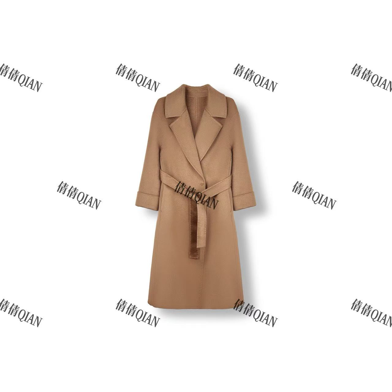 (驼色）冬季新款时尚双排扣毛呢外套中长款大衣（DE2833-346）