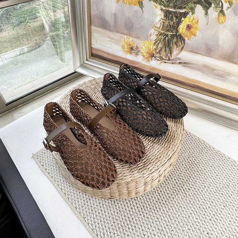 莞产买手级~AL25年走秀新款草编皮带扣玛丽珍时尚平底芭蕾舞单鞋