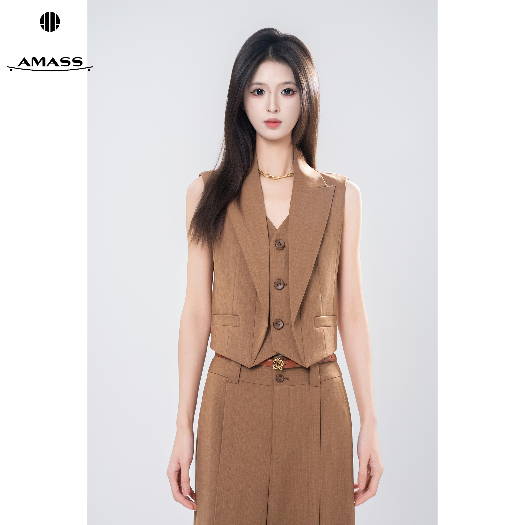 AMASS/阿玛施秋季新款质感轻职风洋气时尚通勤修身无袖马夹540045