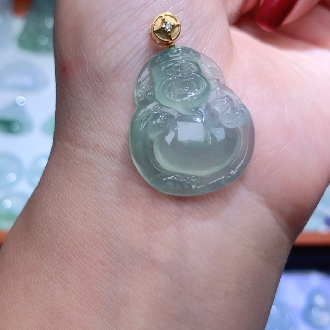 【闪购商品】翡翠颈饰18K金镶嵌财神爷