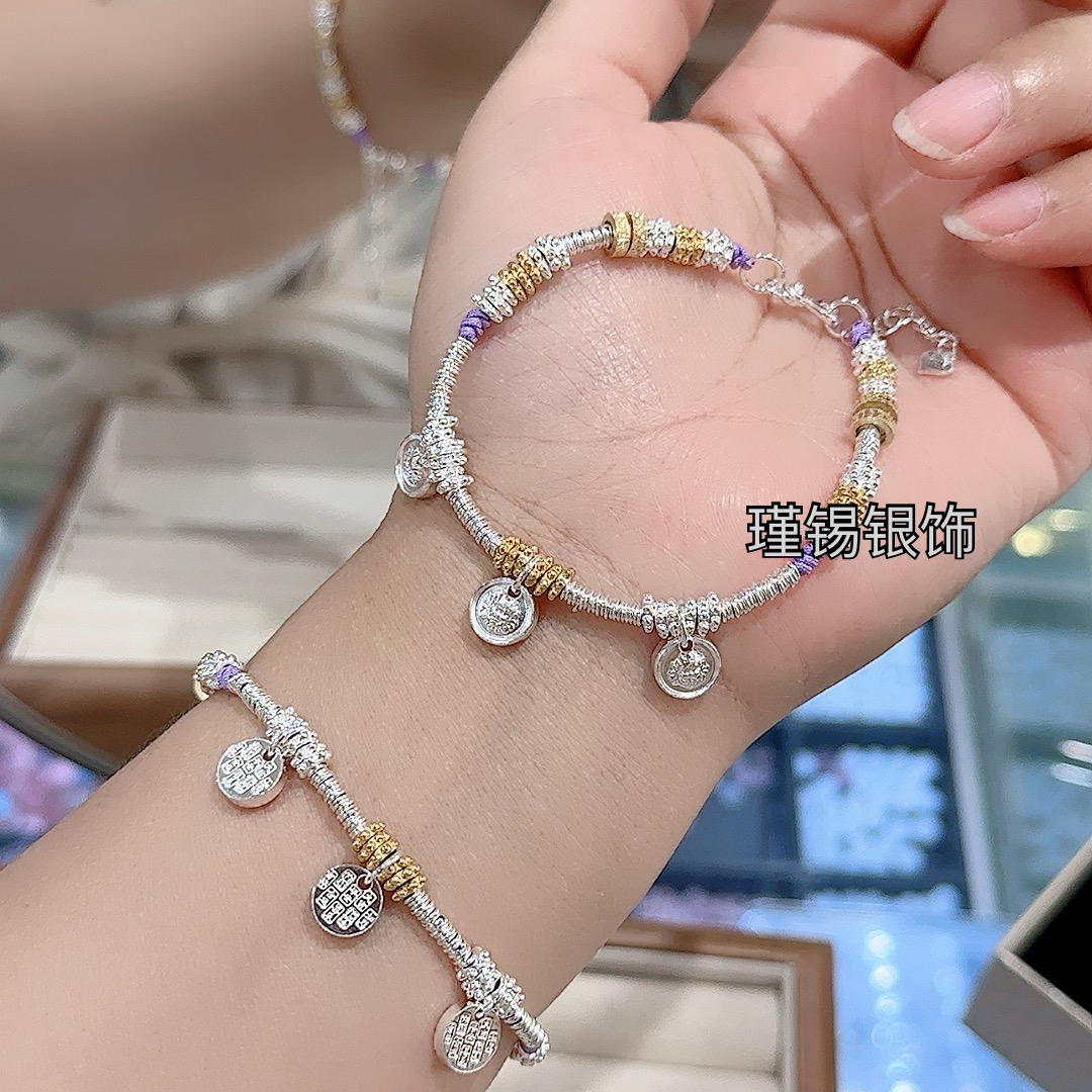 足银手链 碎银小盘缠手链闺蜜时尚小众彩色可爱百搭ins